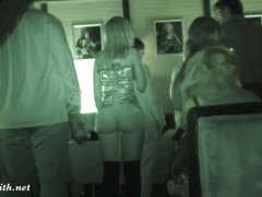 Upskirt flashing in a club with Jeny Smith. Hidden camera