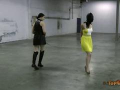 Lesbian mistress plays with her hooded slave Crystal Frost BDSM