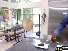 Asian Babe Cindy Blows Big Black Schlong In Kitchen