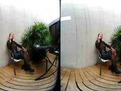 VRpussyVision com 3D VR Young girl smokes topless and in leather skirt