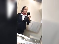 latina stewardess joins the masturbation mile high club in the lavatory and cums