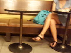 Braless girl dangling sexy feets, sexy crossed legs