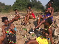 Topless African girls with nice tits dancing and talking