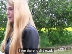 Huge clit Euro blonde fucks outdoor pov