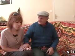 Redhead slut anal fucked in 3some with GrandPa