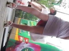 Grey pantyhose legs following