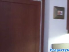 Tattooed estate agent doggystyled after bj