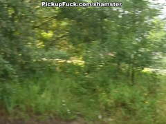 Pigtailed girl fucked on the side of all the holes