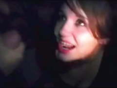 Stupid Teen Slut sucks Black Cocks in a Club for Facials