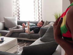 Bellah Dahl finds roommate jerking off so she fucks him hard