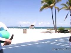 Big booty ebony in pink shorts fucks