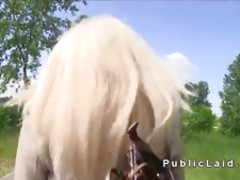 Natural tits blonde bangs outdoor pov